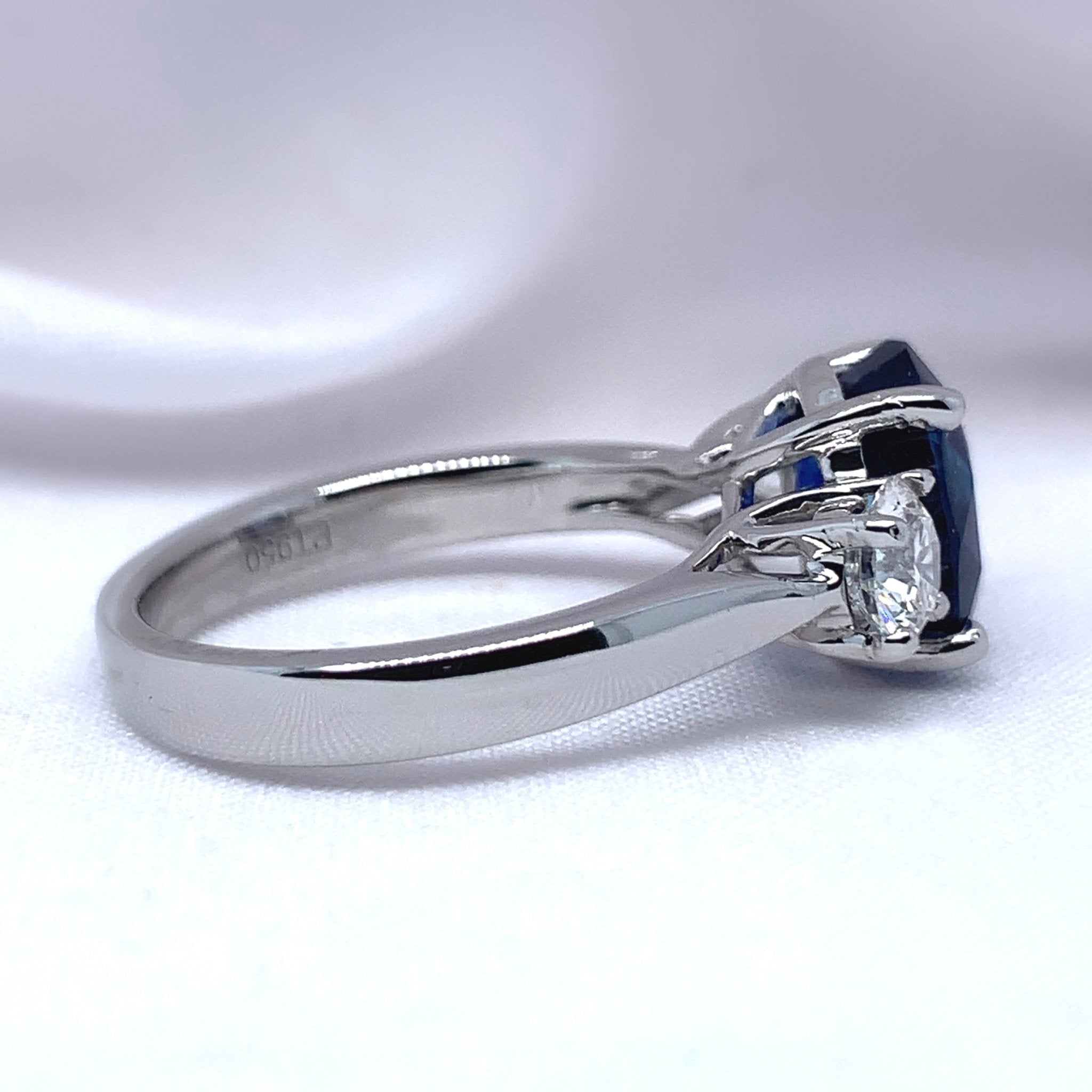 "Celine" - Oval Sapphire Unique Ring Flanked by Glimmering Diamonds set in Platinum - Unique Ring - Ebony Jewellery Chichester - Bespoke by Ebony
