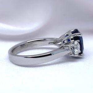 "Celine" - Oval Sapphire Unique Ring Flanked by Glimmering Diamonds set in Platinum - Unique Ring - Ebony Jewellery Chichester - Bespoke by Ebony