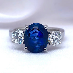 "Celine" - Oval Sapphire Unique Ring Flanked by Glimmering Diamonds set in Platinum - Unique Ring - Ebony Jewellery Chichester - Bespoke by Ebony