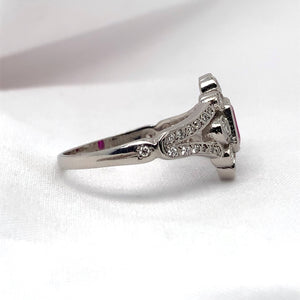 "Cerise" - Emerald Cut Ruby Unique Engagement Ring surrounded by Diamonds set in Platinum - Unique Ring - Ebony Jewellery Chichester - Bespoke by Ebony