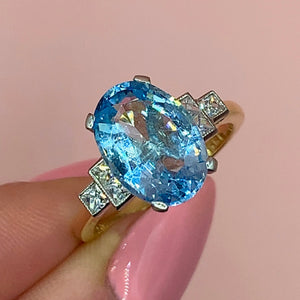"Claudine" - Oval Aquamarine Unique Engagement Ring with Diamond Shoulders in 18ct Yellow Gold -  Unique Ring - Ebony Jewellery Chichester - Bespoke by Ebony