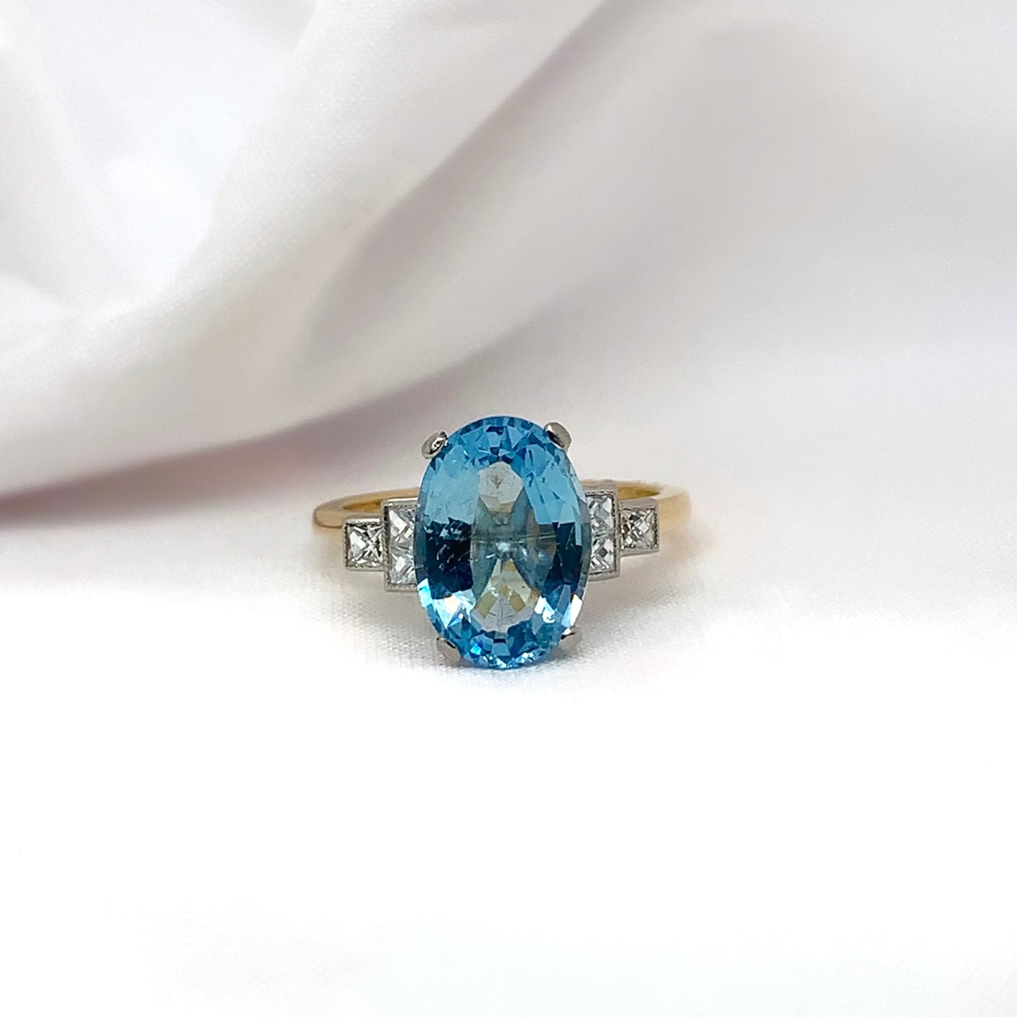 "Claudine" - Oval Aquamarine Unique Engagement Ring with Diamond Shoulders in 18ct Yellow Gold -  Unique Ring - Ebony Jewellery Chichester - Bespoke by Ebony
