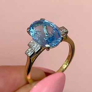 "Claudine" - Oval Aquamarine Unique Engagement Ring with Diamond Shoulders in 18ct Yellow Gold -  Unique Ring - Ebony Jewellery Chichester - Bespoke by Ebony