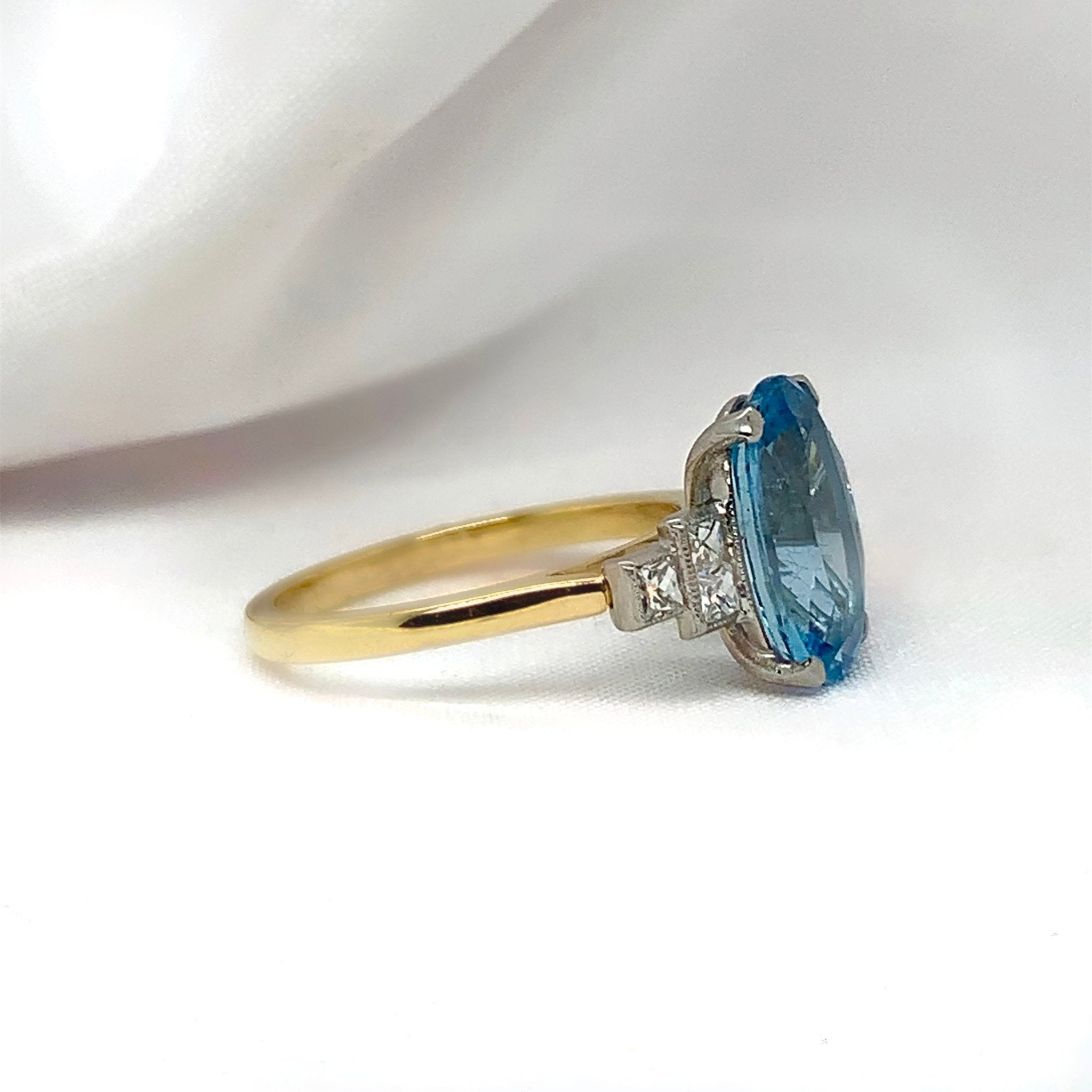 "Claudine" - Oval Aquamarine Unique Engagement Ring with Diamond Shoulders in 18ct Yellow Gold -  Unique Ring - Ebony Jewellery Chichester - Bespoke by Ebony