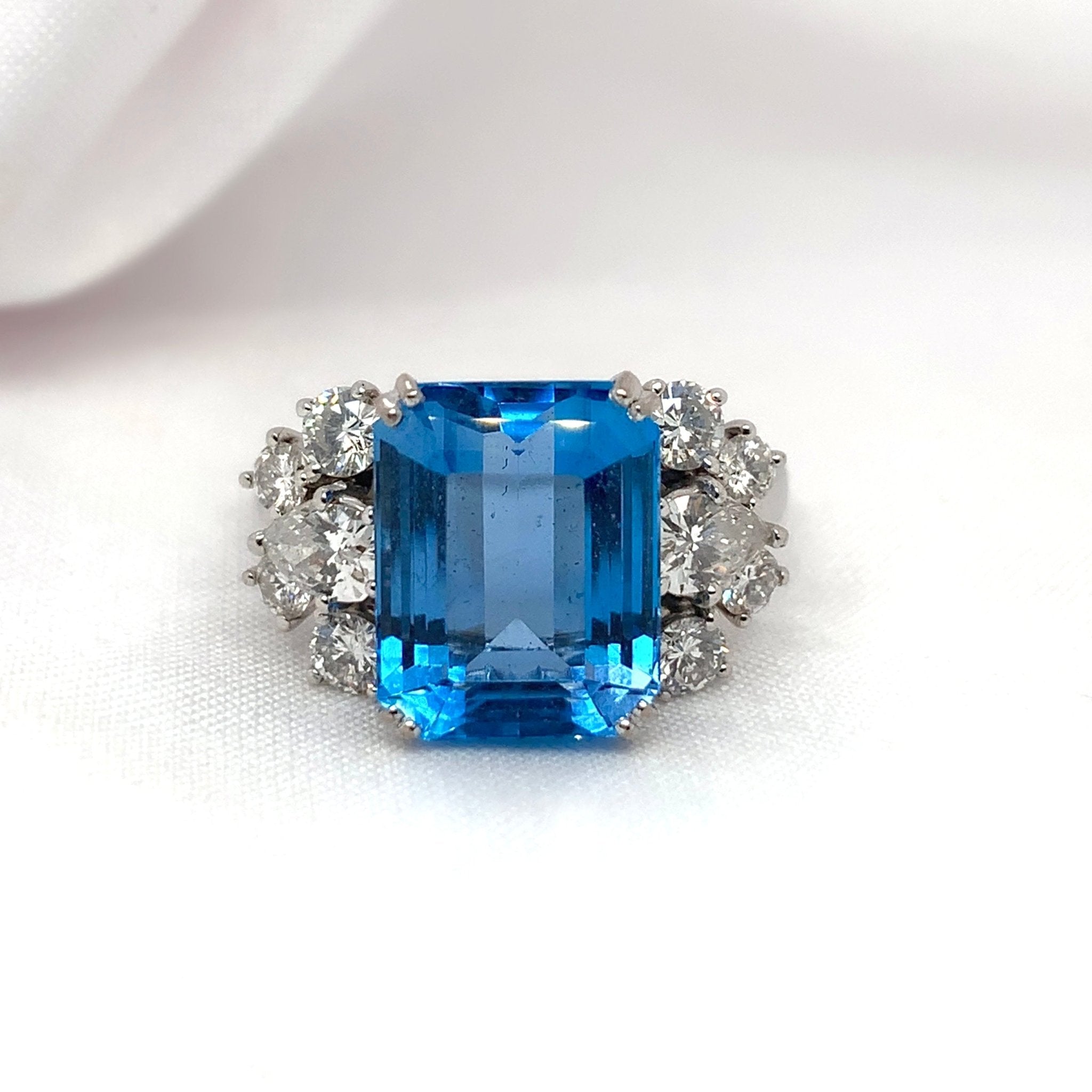 "Eléa" - Emerald Cut Aquamarine Unique Engagement Ring with variety Diamond Shoulders set in 18ct White Gold - Unique Ring - Ebony Jewellery Chichester - Bespoke by Ebony