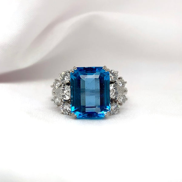 "Eléa" - Emerald Cut Aquamarine Unique Engagement Ring with variety Diamond Shoulders set in 18ct White Gold - Unique Ring - Ebony Jewellery Chichester - Bespoke by Ebony