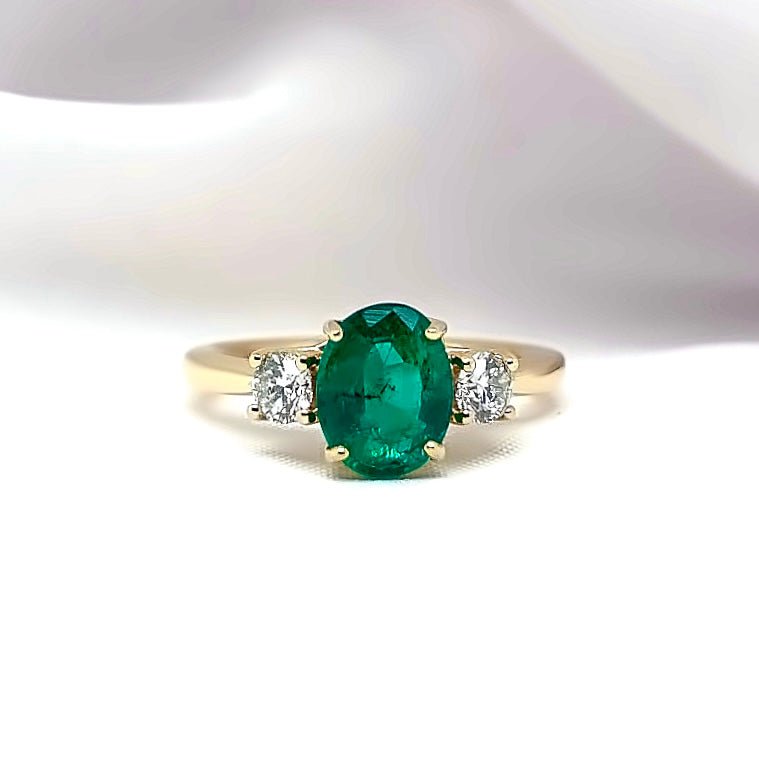 "Emmeline" - Oval Emerald Unique Engagement Ring with Diamond Shoulders in 18ct Yellow Gold - Unique Ring - Ebony Jewellery Chichester - Bespoke by Ebony