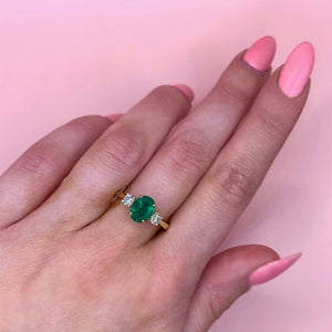 "Emmeline" - Oval Emerald Unique Engagement Ring with Diamond Shoulders in 18ct Yellow Gold - Unique Ring - Ebony Jewellery Chichester - Bespoke by Ebony