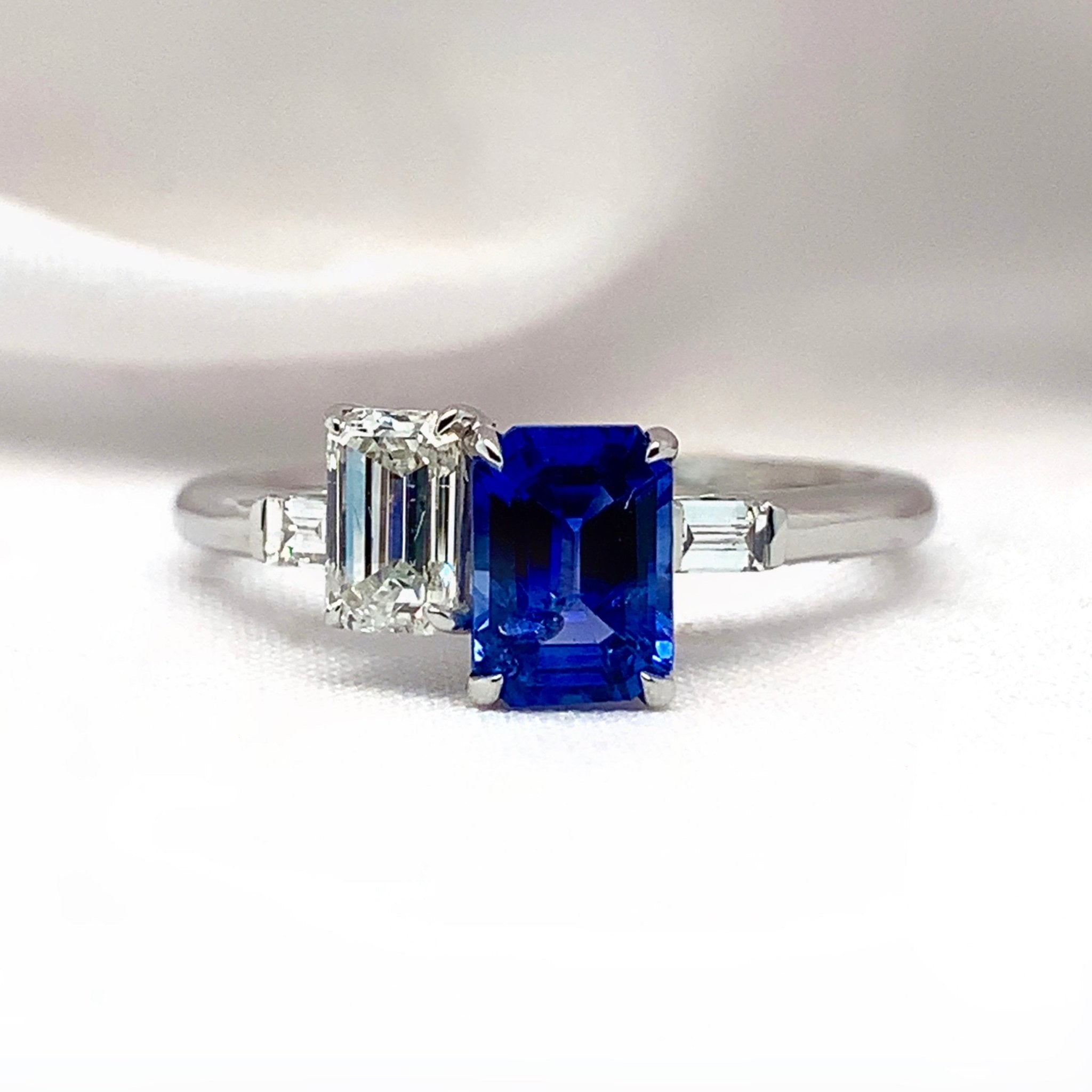 "Estelle" - Dual Stone Unique Engagement Ring (Sapphire & Diamond) set in 18ct White Gold  - Unique Ring - Ebony Jewellery Chichester - Bespoke by Ebony