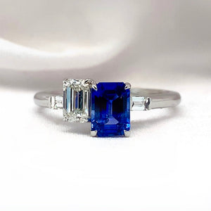 "Estelle" - Dual Stone Unique Engagement Ring (Sapphire & Diamond) set in 18ct White Gold  - Unique Ring - Ebony Jewellery Chichester - Bespoke by Ebony