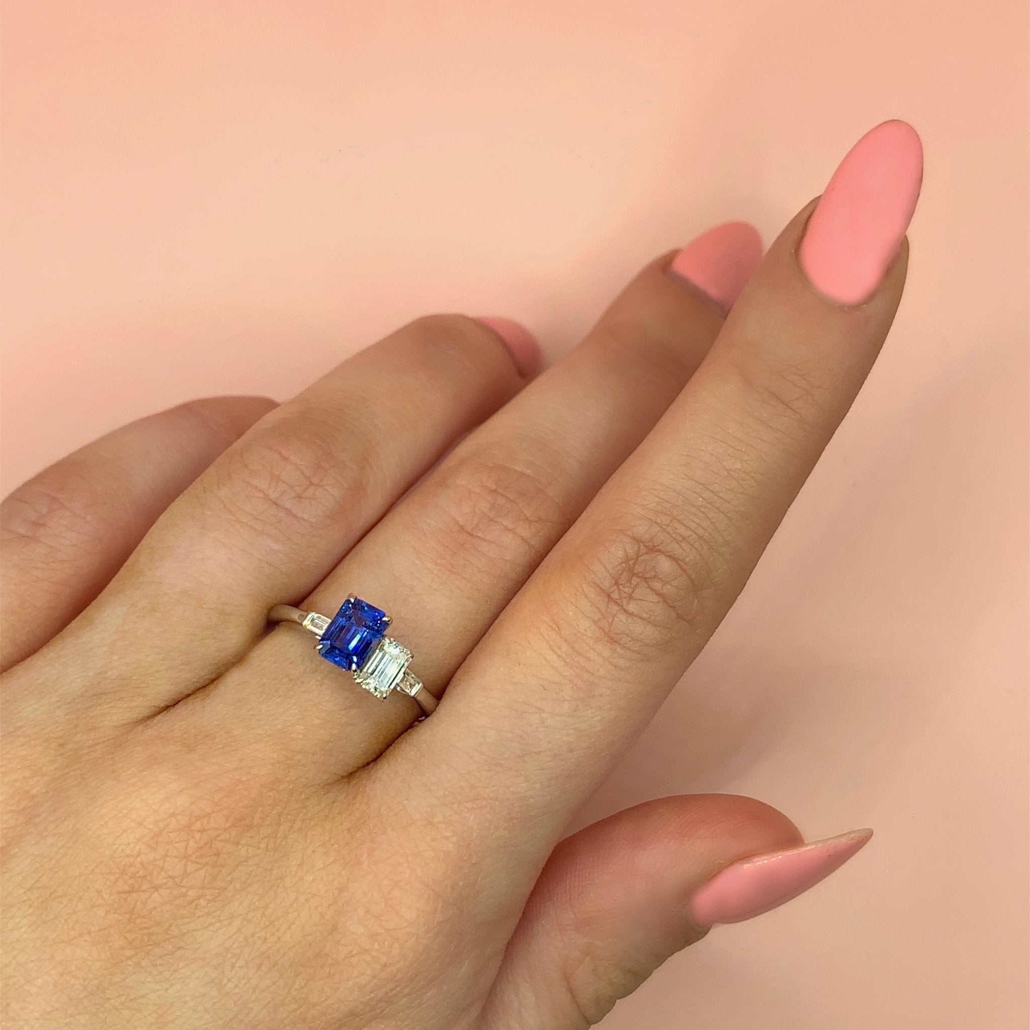 "Estelle" - Dual Stone Unique Engagement Ring (Sapphire & Diamond) set in 18ct White Gold  - Unique Ring - Ebony Jewellery Chichester - Bespoke by Ebony