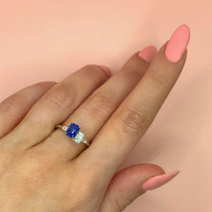 "Estelle" - Dual Stone Unique Engagement Ring (Sapphire & Diamond) set in 18ct White Gold  - Unique Ring - Ebony Jewellery Chichester - Bespoke by Ebony