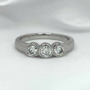 "Evelynn" - Trilogy Round Brilliant Diamond Rubover Set Diamond Ring in Gold or Platinum - Engagement Ring - Ebony Jewellery Chichester - Bespoke by Ebony