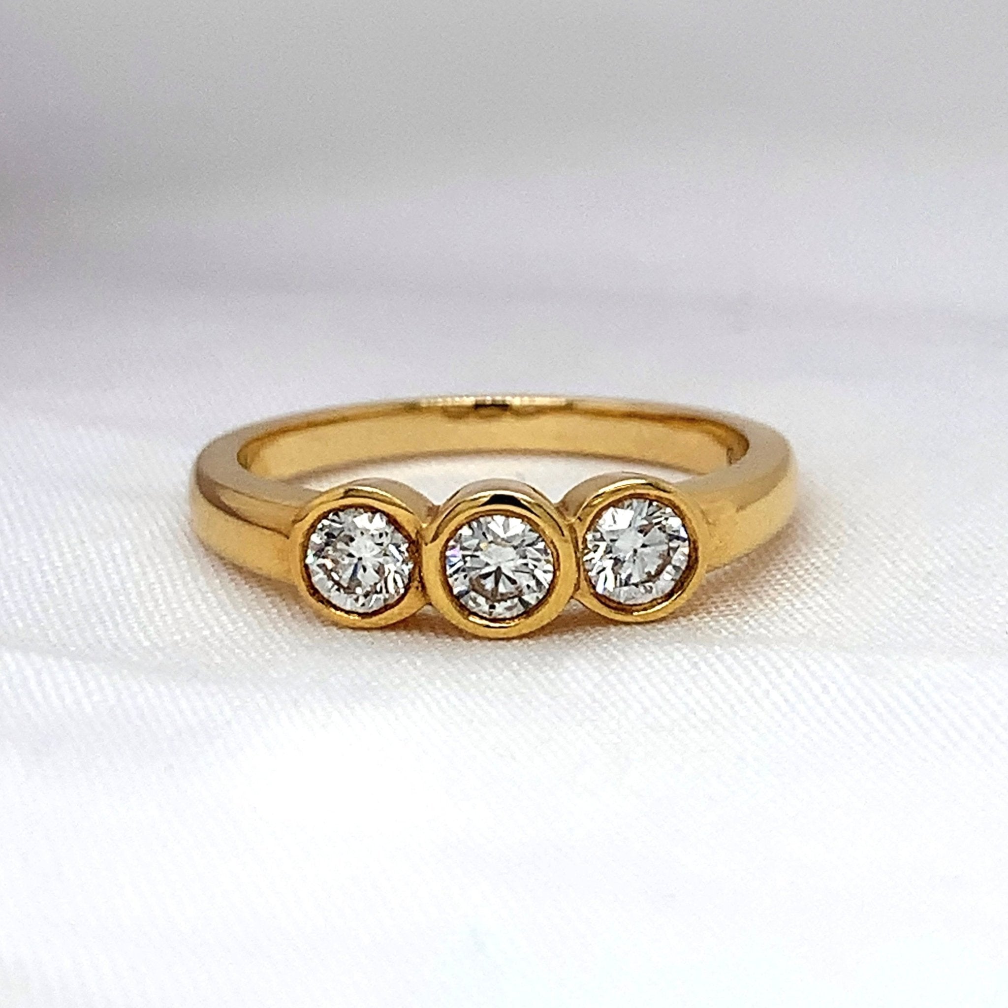 "Evelynn" - Trilogy Round Brilliant Diamond Rubover Set Diamond Ring in Gold or Platinum - Engagement Ring - Ebony Jewellery Chichester - Bespoke by Ebony