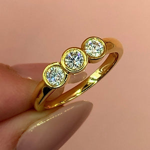 "Evelynn" - Trilogy Round Brilliant Diamond Rubover Set Diamond Ring in Gold or Platinum - Engagement Ring - Ebony Jewellery Chichester - Bespoke by Ebony