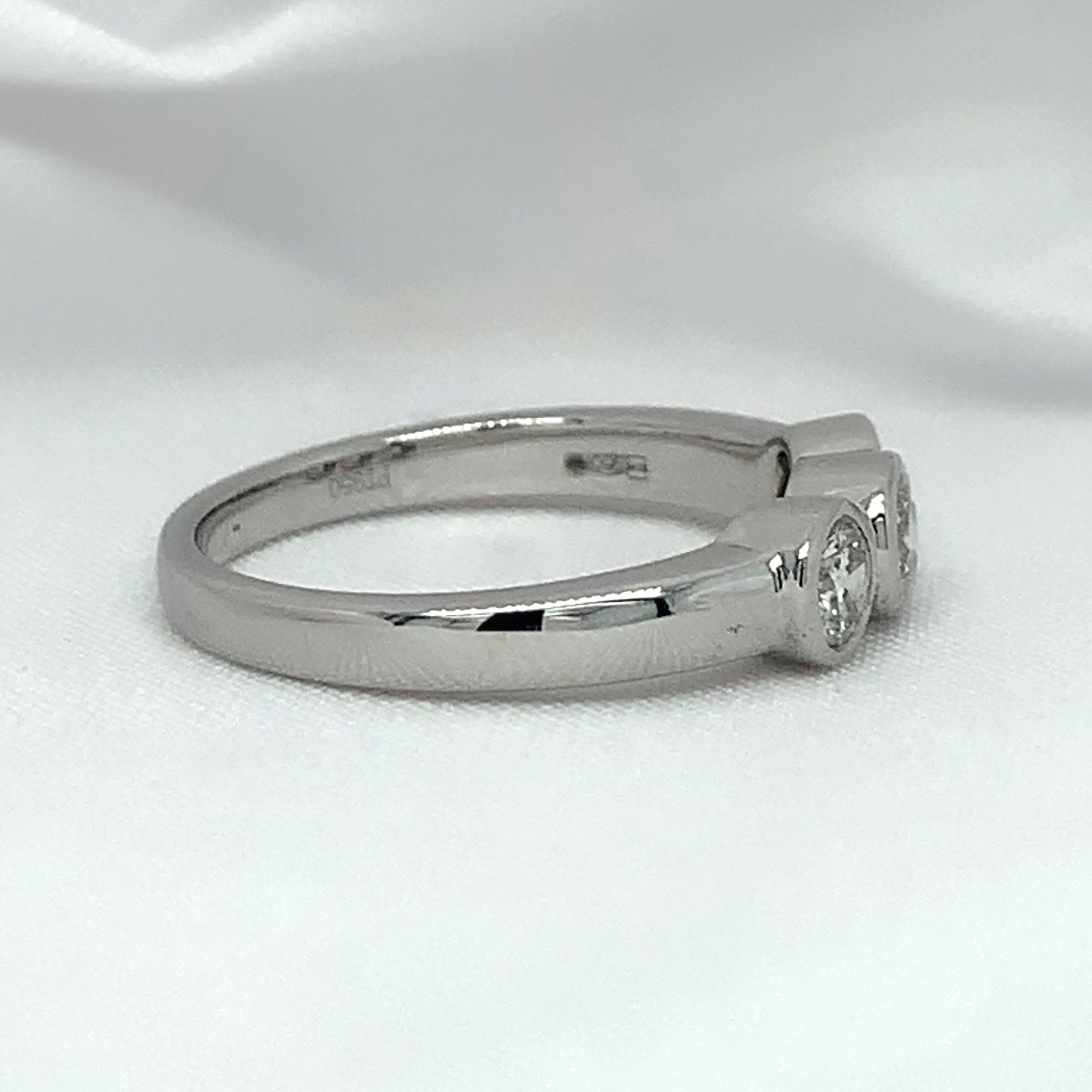 "Evelynn" - Trilogy Round Brilliant Diamond Rubover Set Diamond Ring in Gold or Platinum - Engagement Ring - Ebony Jewellery Chichester - Bespoke by Ebony