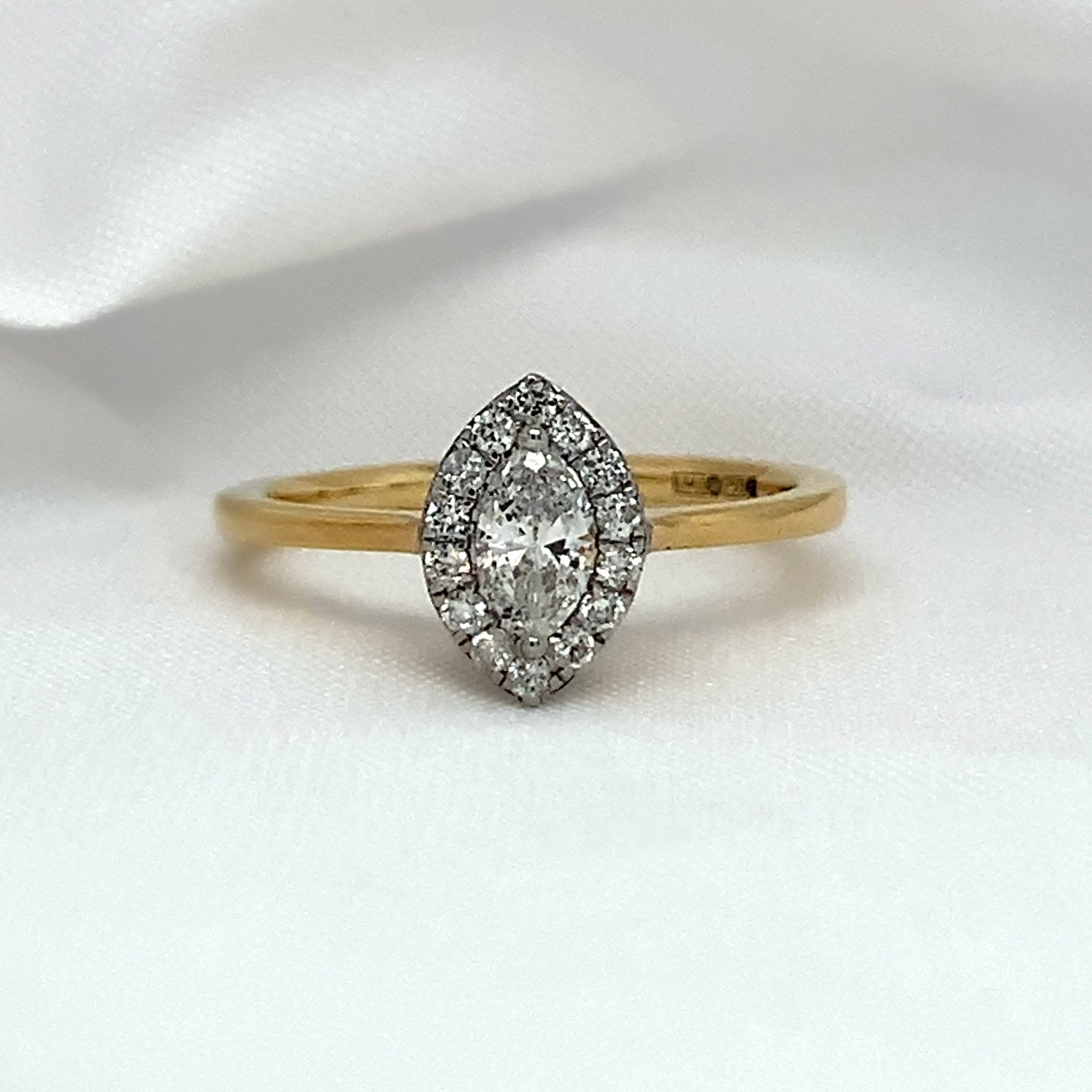 "Everleigh" - Solitaire Marquise Halo Set Diamond Engagement Ring set in 18ct Yellow Gold - Engagement Ring - Ebony Jewellery Chichester - Bespoke by Ebony