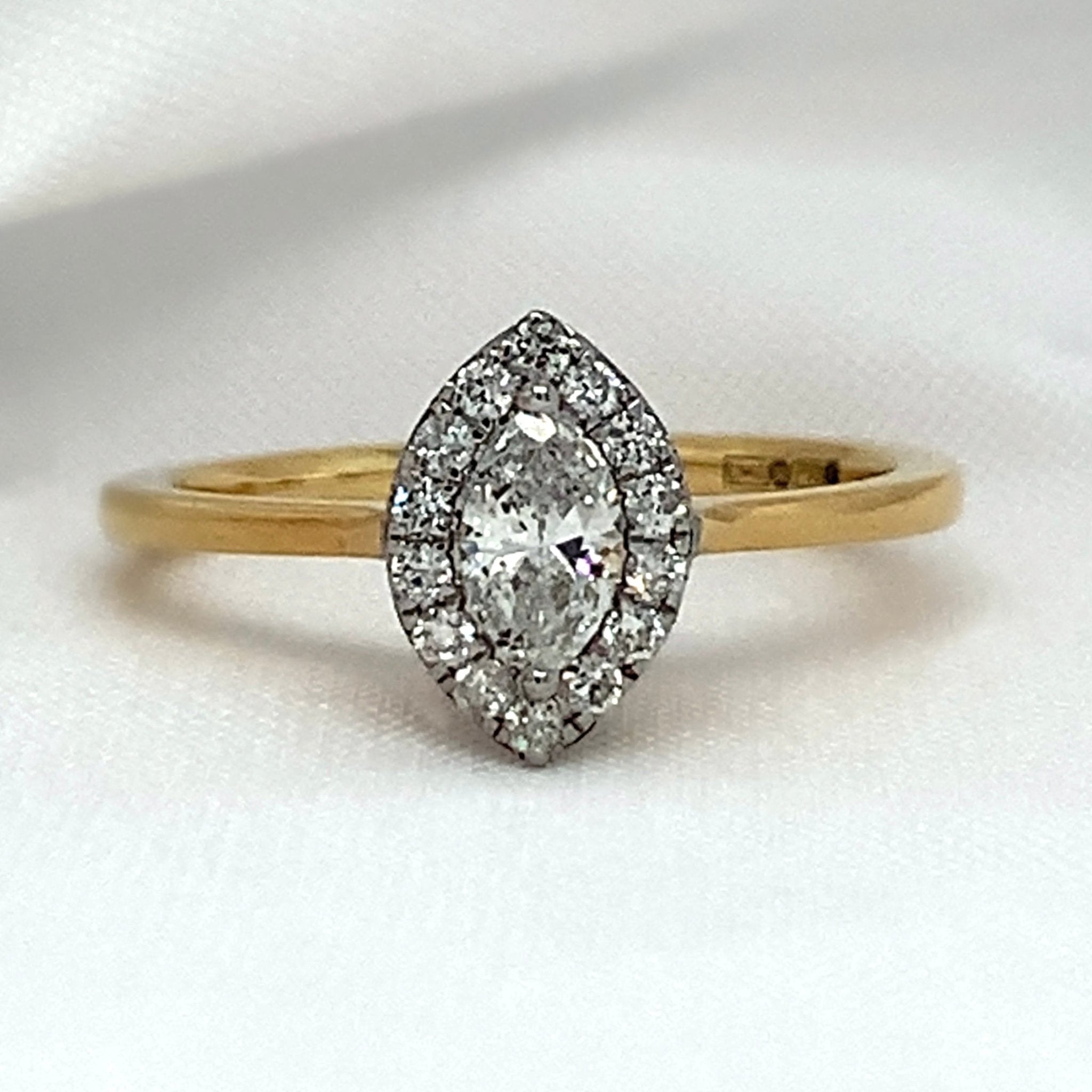 "Everleigh" - Solitaire Marquise Halo Set Diamond Engagement Ring set in 18ct Yellow Gold - Engagement Ring - Ebony Jewellery Chichester - Bespoke by Ebony