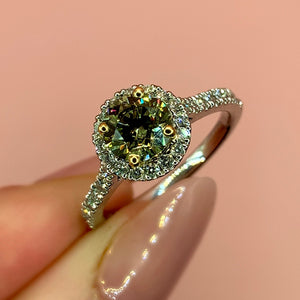 "Evie" - Fancy Brown & White Round Brilliant Cut Micro Pave Set Cluster Ring in Platinum - Engagement Ring - Ebony Jewellery Chichester - Bespoke by Ebony