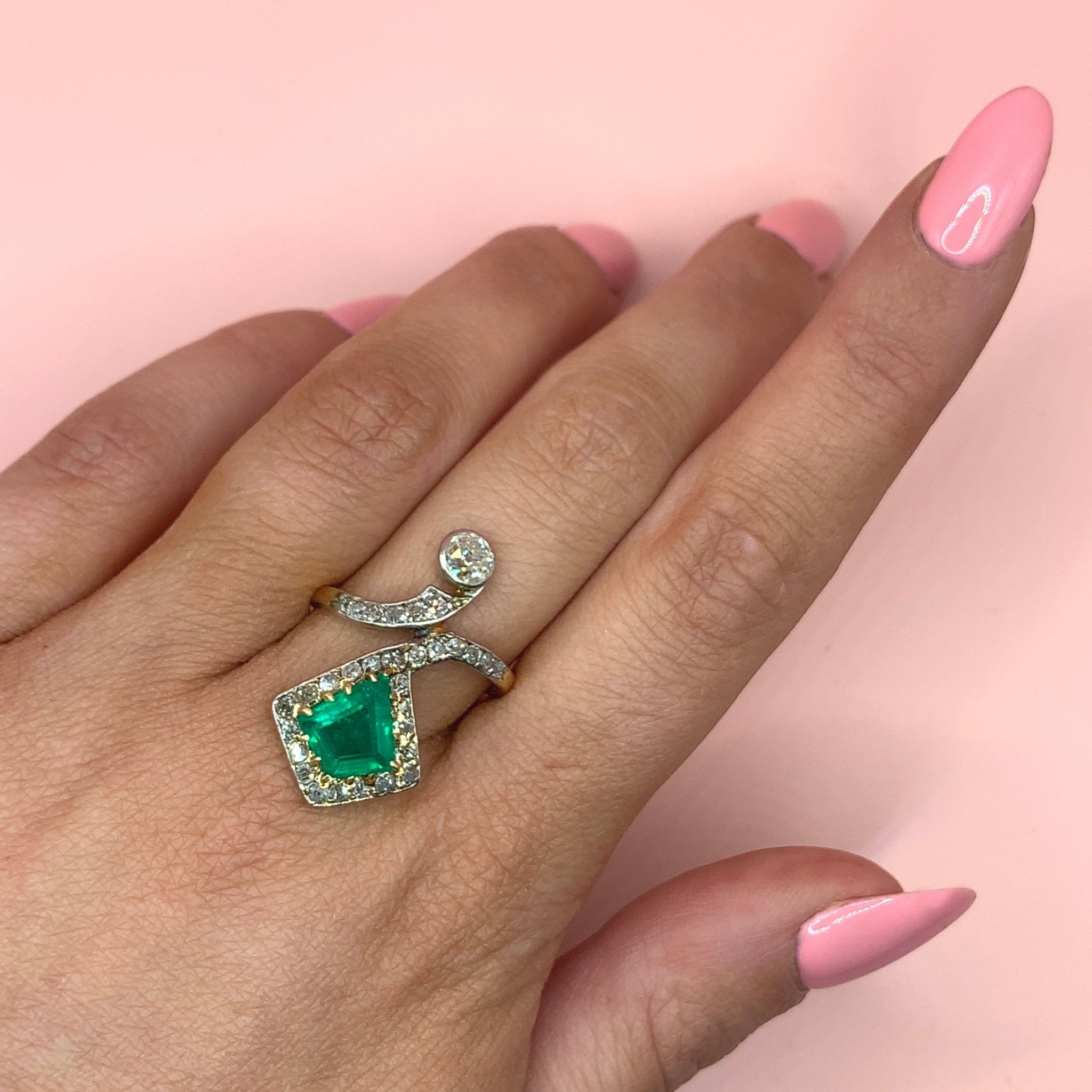 "Genevieve" - Trillion Cut Emerald Unique Ring set in a 18ct Yellow Gold Band - Unique Ring - Ebony Jewellery Chichester - Bespoke by Ebony