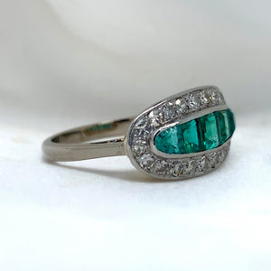"Gweneth" - 1930s Art Deco Emerald and Diamond Unique Ring set in 18ct White Gold - Unique Ring - Ebony Jewellery Chichester - Bespoke by Ebony