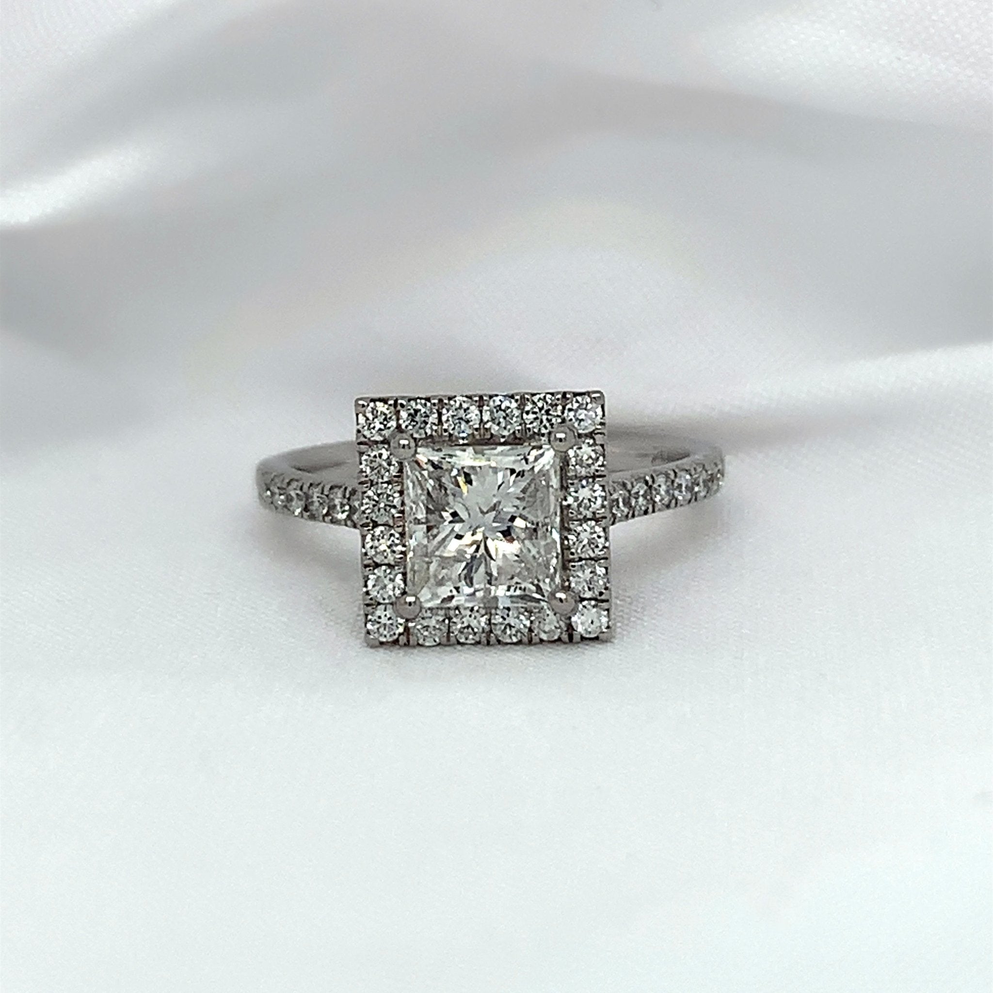 "Isabella" - Princess Cut Square Cluster Engagement Ring with Diamond Shoulders in Platinum Pave Set - Engagement Ring - Ebony Jewellery Chichester - Bespoke by Ebony