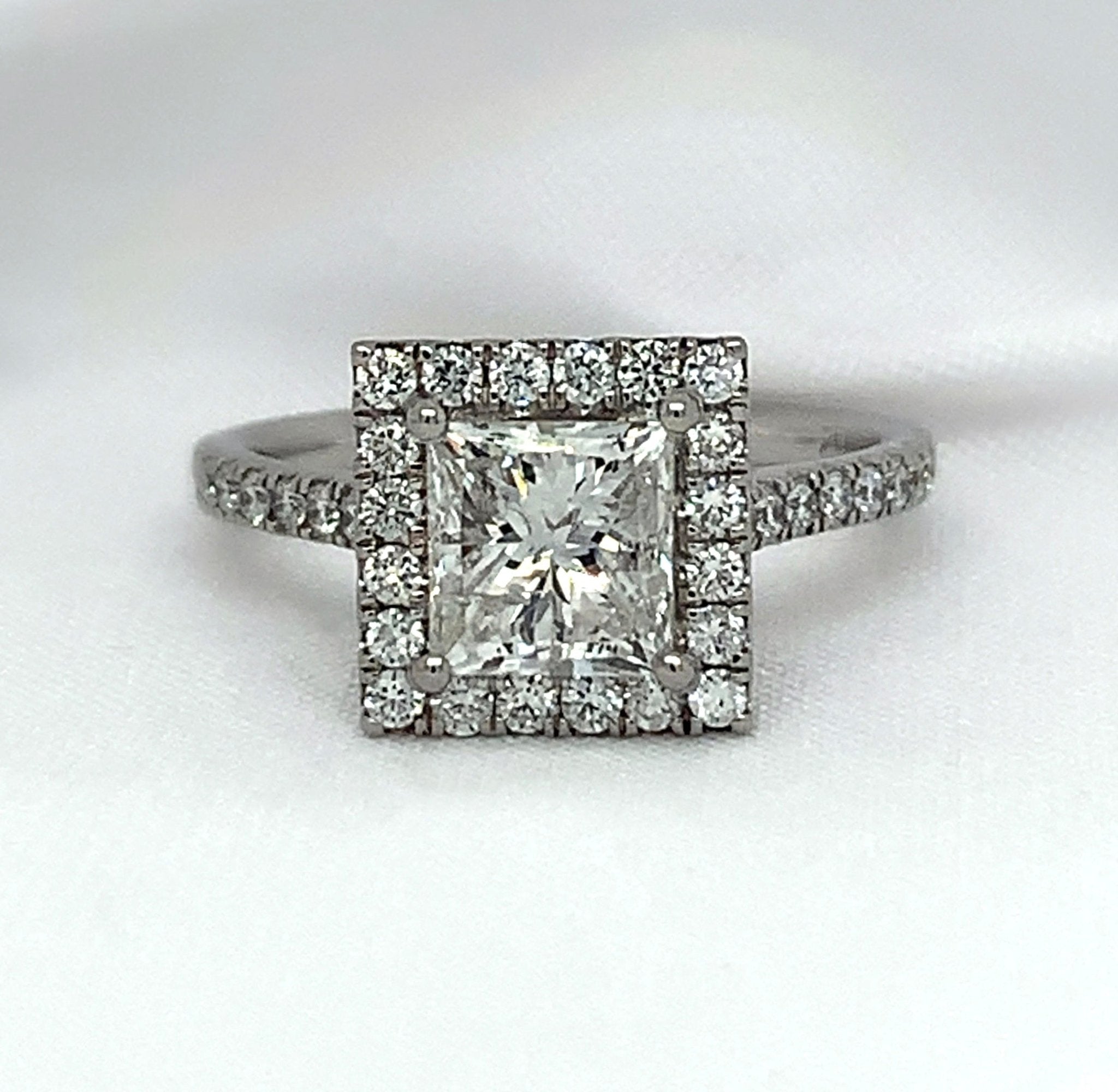 "Isabella" - Princess Cut Square Cluster Engagement Ring with Diamond Shoulders in Platinum Pave Set - Engagement Ring - Ebony Jewellery Chichester - Bespoke by Ebony