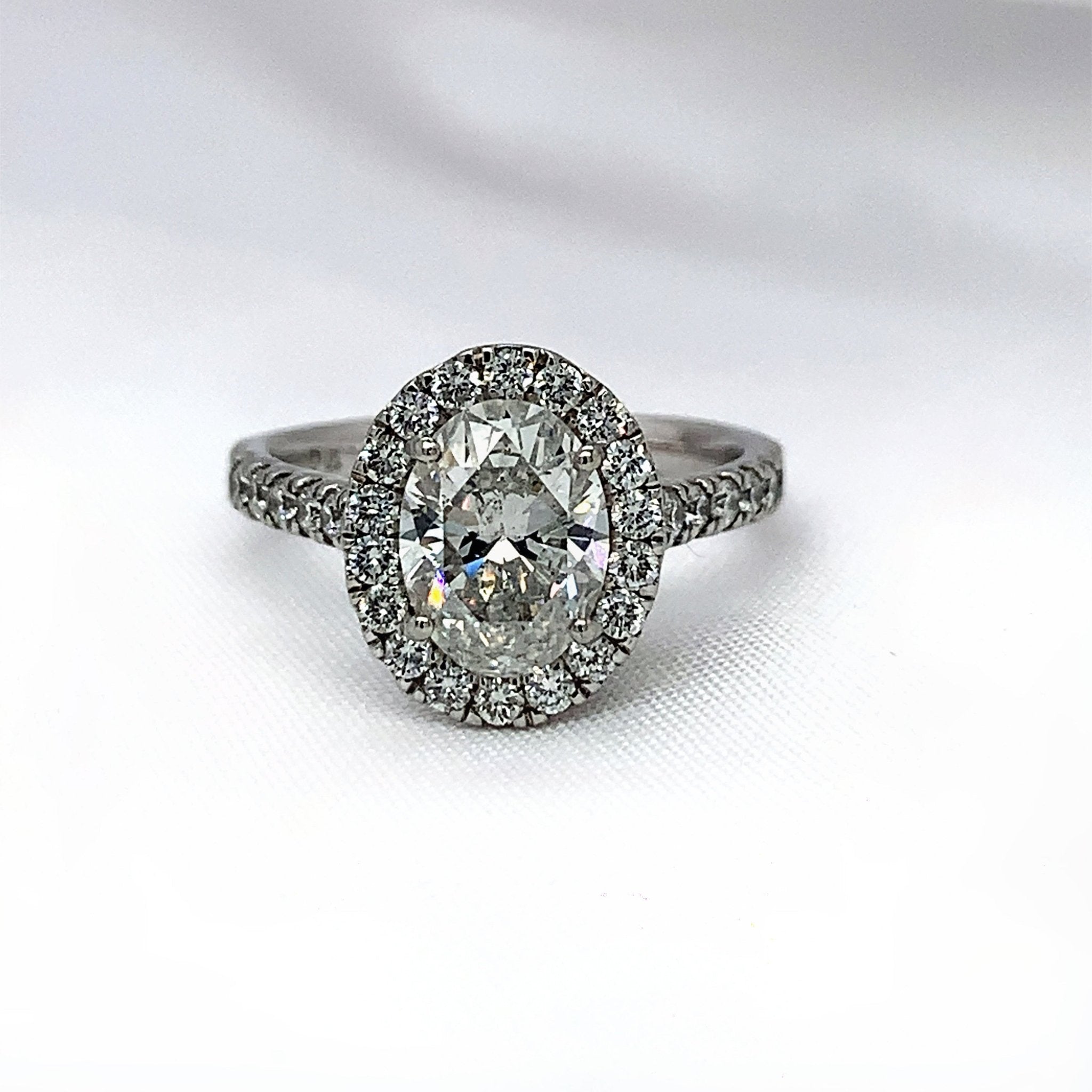 "Julia" - Oval Cut Diamond Halo Engagement Ring Set in a Pave Platinum Band - Engagement Ring - Ebony Jewellery Chichester - Bespoke by Ebony