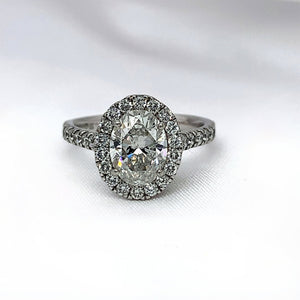 "Julia" - Oval Cut Diamond Halo Engagement Ring Set in a Pave Platinum Band - Engagement Ring - Ebony Jewellery Chichester - Bespoke by Ebony