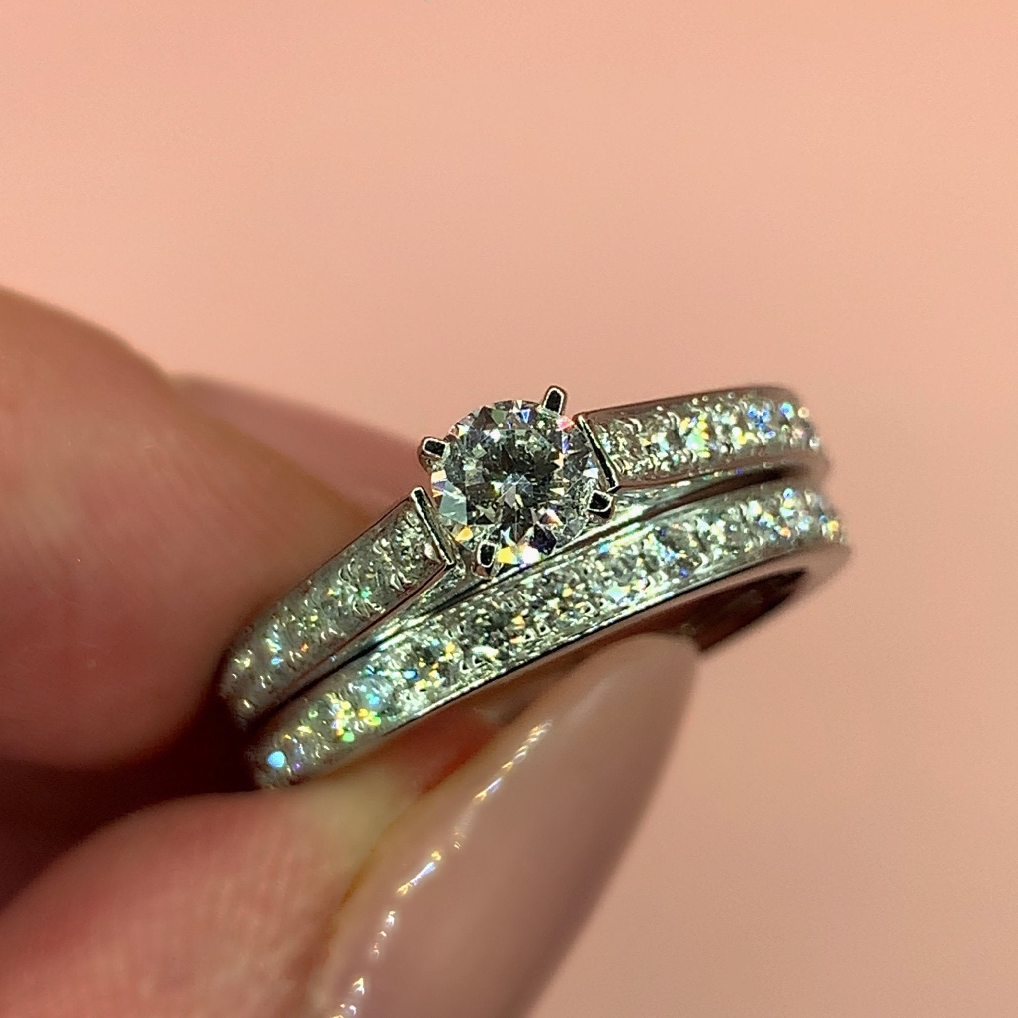 "Juliana" - Bridal Set - Solitaire 4 Claw Pave Set Diamond Engagement and Half-Eternity Engagement Ring - Engagement Ring - Ebony Jewellery Chichester - Bespoke by Ebony