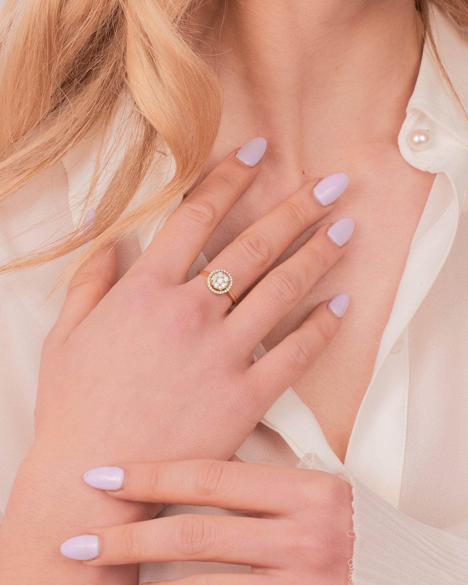 "Lili" - Round Brilliant Cluster Cut with a Halo Set Diamond Engagement Ring set in 9ct Gold - Engagement Ring - Ebony Jewellery Chichester - Bespoke by Ebony