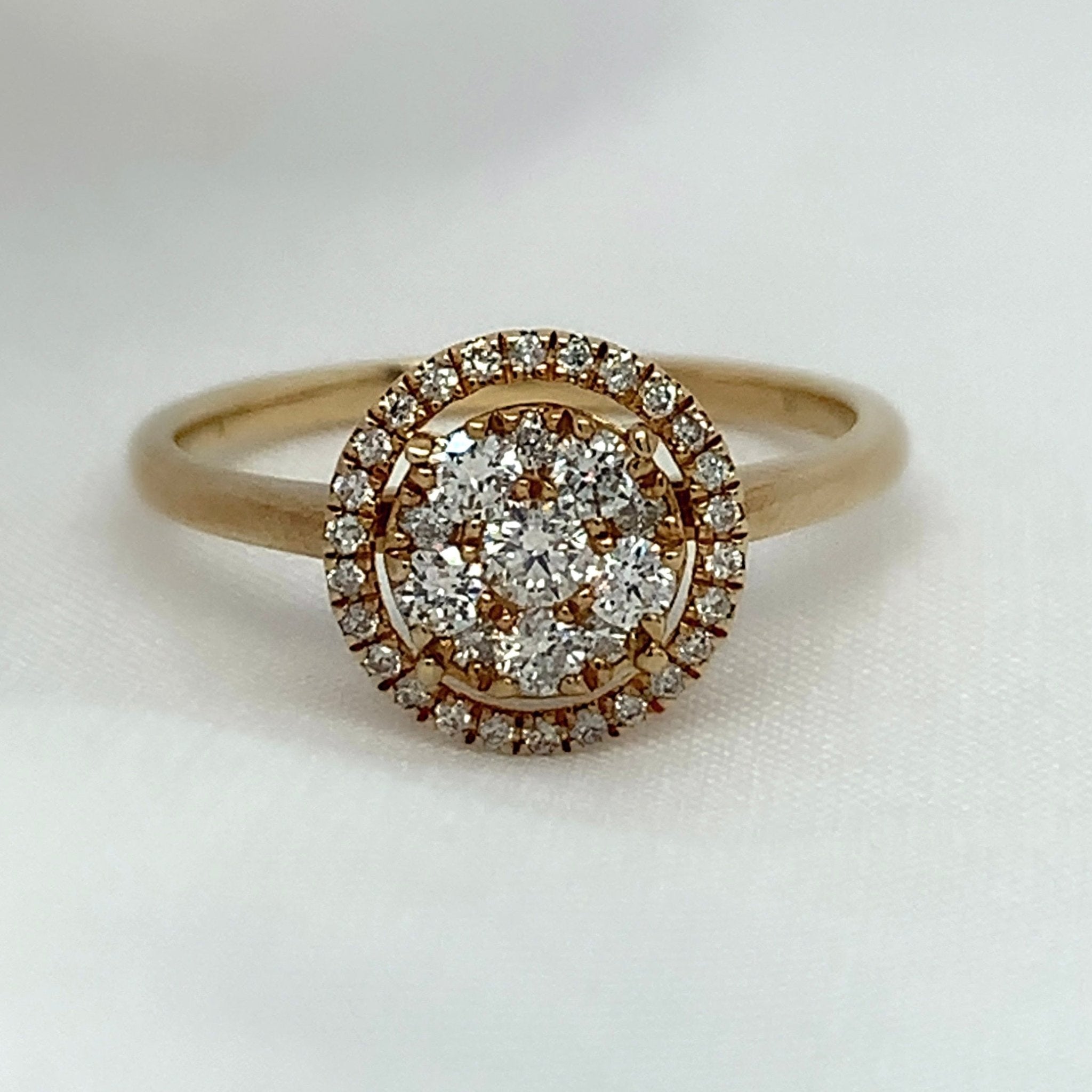 "Lili" - Round Brilliant Cluster Cut with a Halo Set Diamond Engagement Ring set in 9ct Gold - Engagement Ring - Ebony Jewellery Chichester - Bespoke by Ebony