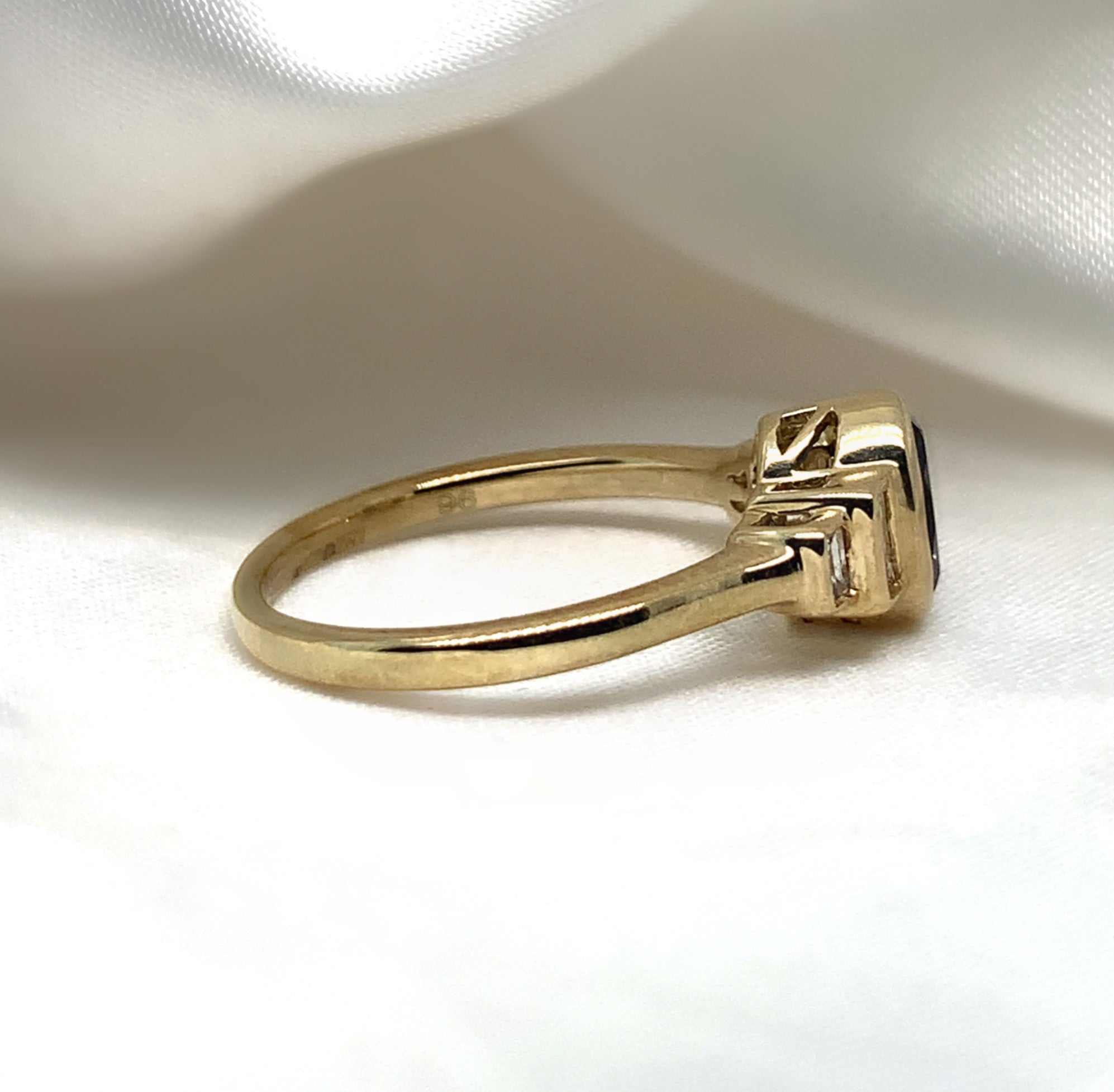 "London" - Blue Topaz Oval Unique Ring with Diamond Shoulders set in 9ct Yellow Gold - Unique Ring - Ebony Jewellery Chichester - Bespoke by Ebony