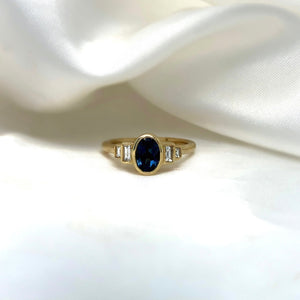 "London" - Blue Topaz Oval Unique Ring with Diamond Shoulders set in 9ct Yellow Gold - Unique Ring - Ebony Jewellery Chichester - Bespoke by Ebony