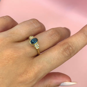 "London" - Blue Topaz Oval Unique Ring with Diamond Shoulders set in 9ct Yellow Gold - Unique Ring - Ebony Jewellery Chichester - Bespoke by Ebony