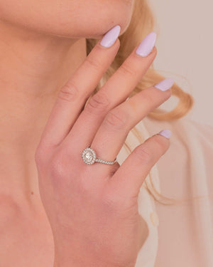 "Lya" - Round Brilliant Cut Diamond Engagement Ring in a Halo Set with a Pave Band - Engagement Ring - Ebony Jewellery Chichester - Bespoke by Ebony