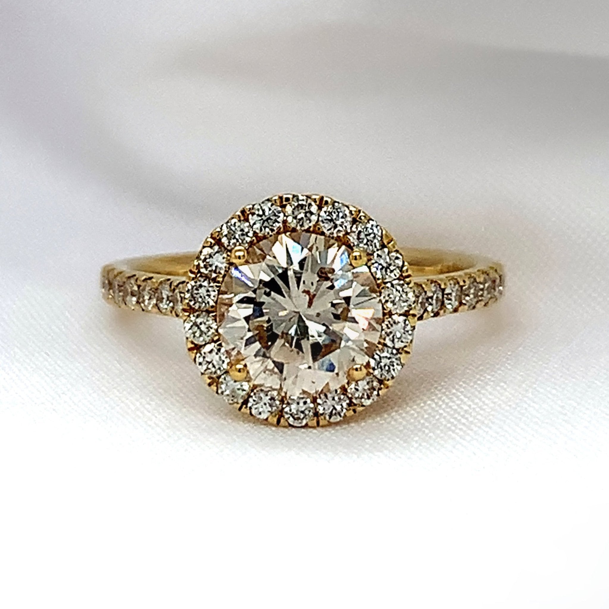 "Lya" - Round Brilliant Cut Diamond Engagement Ring in a Halo Set with a Pave Band - Engagement Ring - Ebony Jewellery Chichester - Bespoke by Ebony