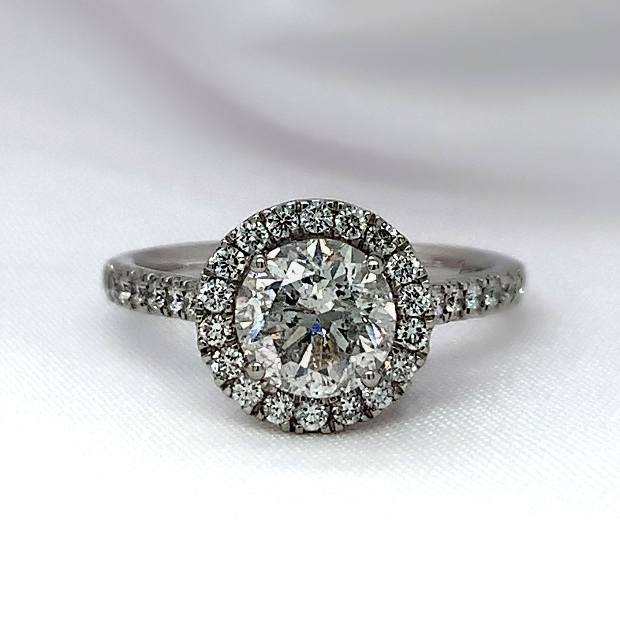 "Lya" - Round Brilliant Cut Diamond Engagement Ring in a Halo Set with a Pave Band - Engagement Ring - Ebony Jewellery Chichester - Bespoke by Ebony