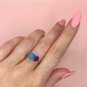"Margaux" - Dual Stone (Amethyst &amp; Aquamarine) Unique Ring set in 18ct White Gold - Unique Ring - Ebony Jewellery Chichester - Bespoke by Ebony