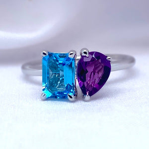 "Margaux" - Dual Stone (Amethyst &amp; Aquamarine) Unique Ring set in 18ct White Gold - Unique Ring - Ebony Jewellery Chichester - Bespoke by Ebony