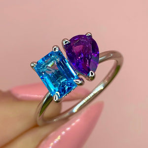 "Margaux" - Dual Stone (Amethyst &amp; Aquamarine) Unique Ring set in 18ct White Gold - Unique Ring - Ebony Jewellery Chichester - Bespoke by Ebony