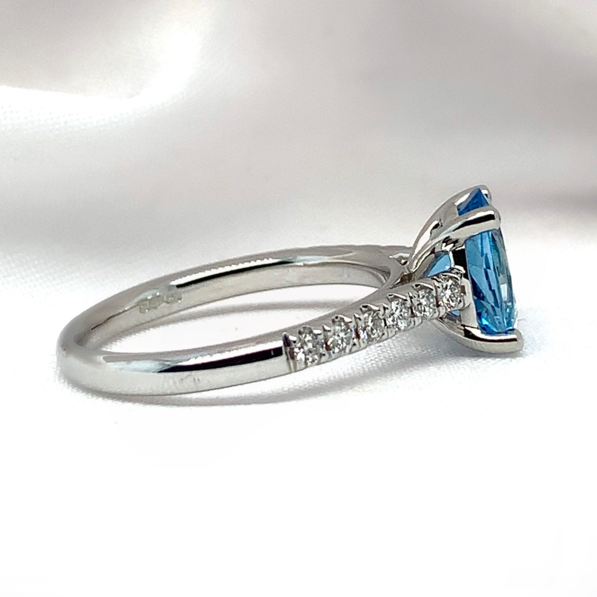 "Marina" - Oval Aquamarine Unique Ring in a Micro Set Platinum Band with Round Brilliant Diamonds - Unique Ring - Ebony Jewellery Chichester - Bespoke by Ebony
