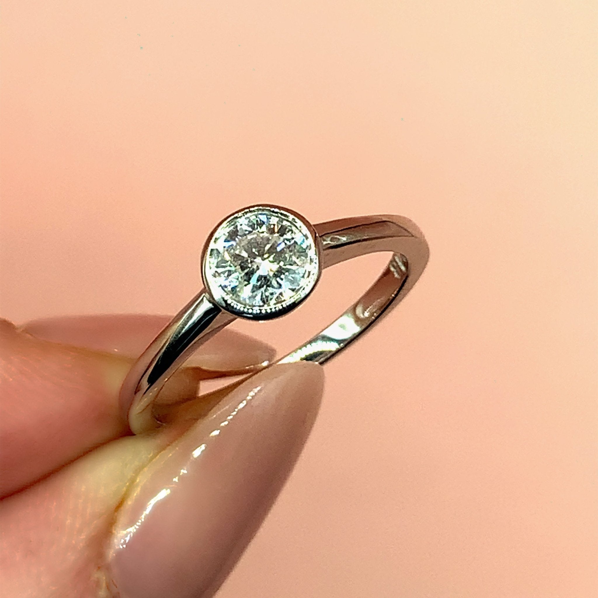 "Noémie" - Solitaire Round Brilliant Cut Diamond Engagement Ring in a Rubover Setting. - Engagement Ring - Ebony Jewellery Chichester - Bespoke by Ebony